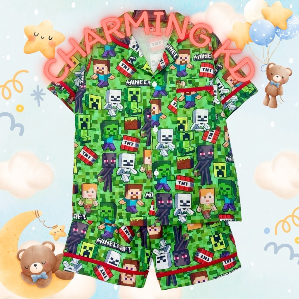 (13) ชุดนอนเด็กราคาถูก ชุดนอนเด็กผ้าไหมอิตาลี ชุดนอนเด็กมีไซส์ L-2xl สูงตั้งแต่ 95-135 cm. ผ้านิ่มลื่นใส่สบาย ลายการ์ตูน