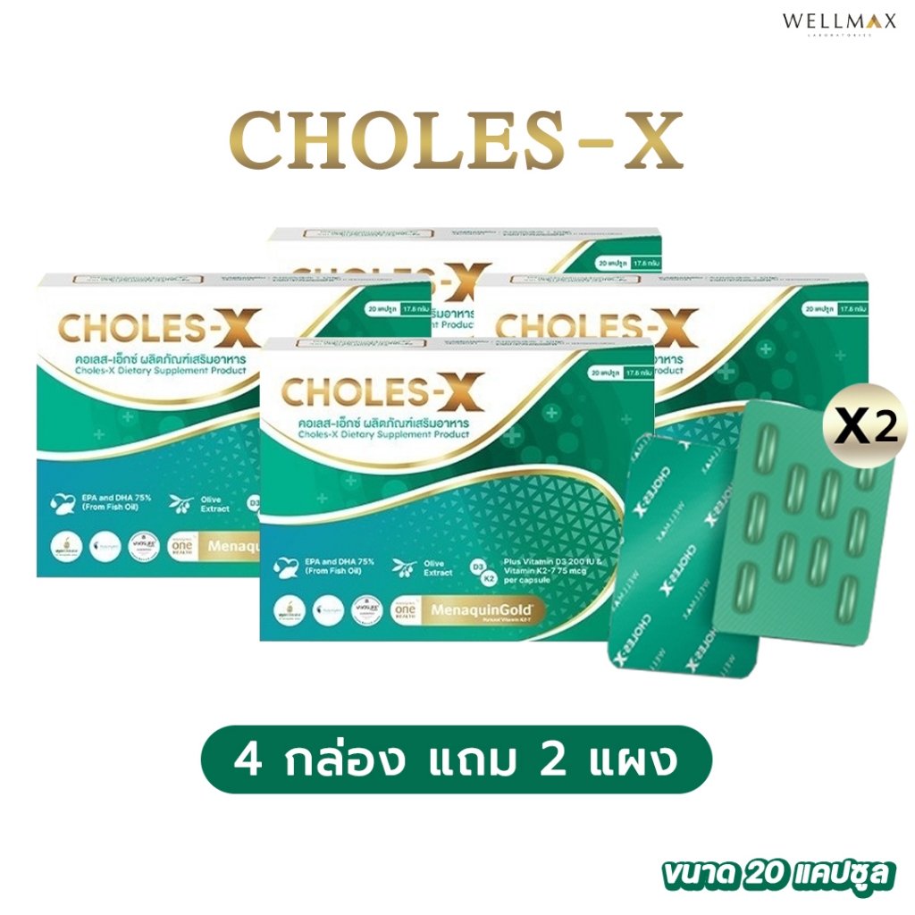 ✅ ส่งฟรี 4 กล่อง แถม 2 แผง ✅ wellmax choles-x เวลแม็ก คอลเลส