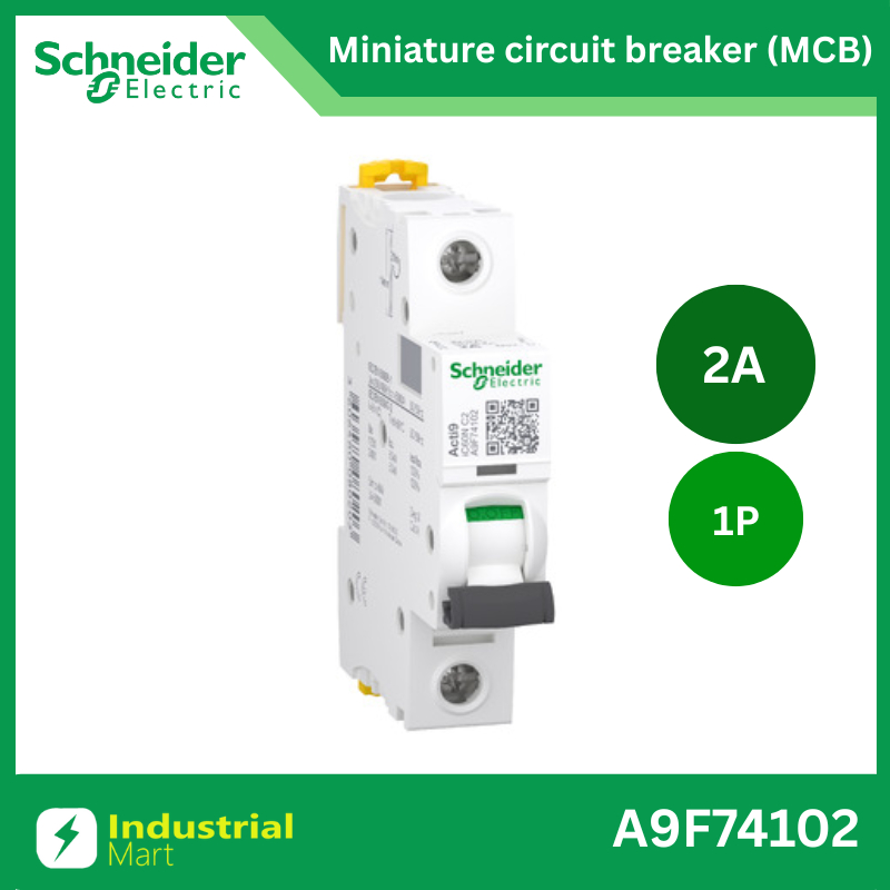 Schneider A9F74102 MCBActi9 iC60N C-Curve,400VAC,1P 2A 10kA