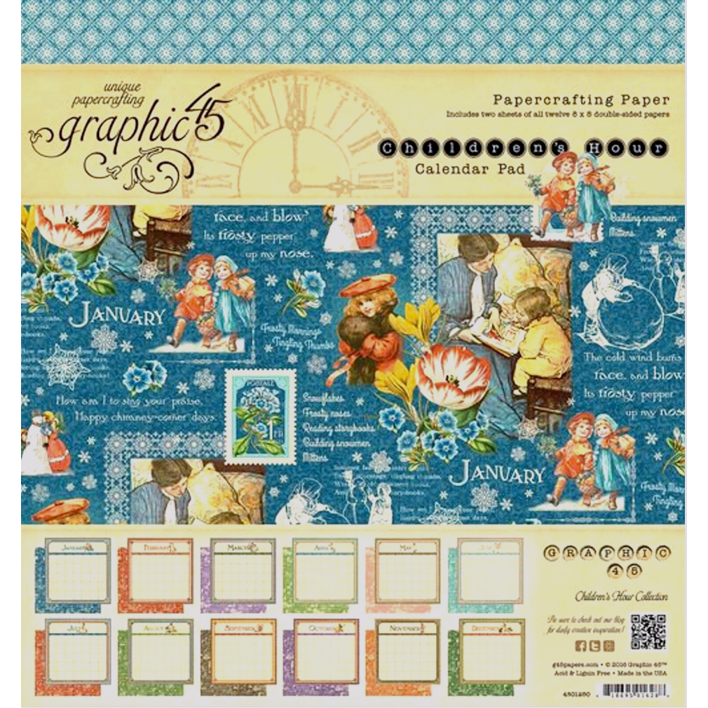 Graphic 45 Children's Hour Calendar Month Blank 8" Cardstock Pad 24 sheets