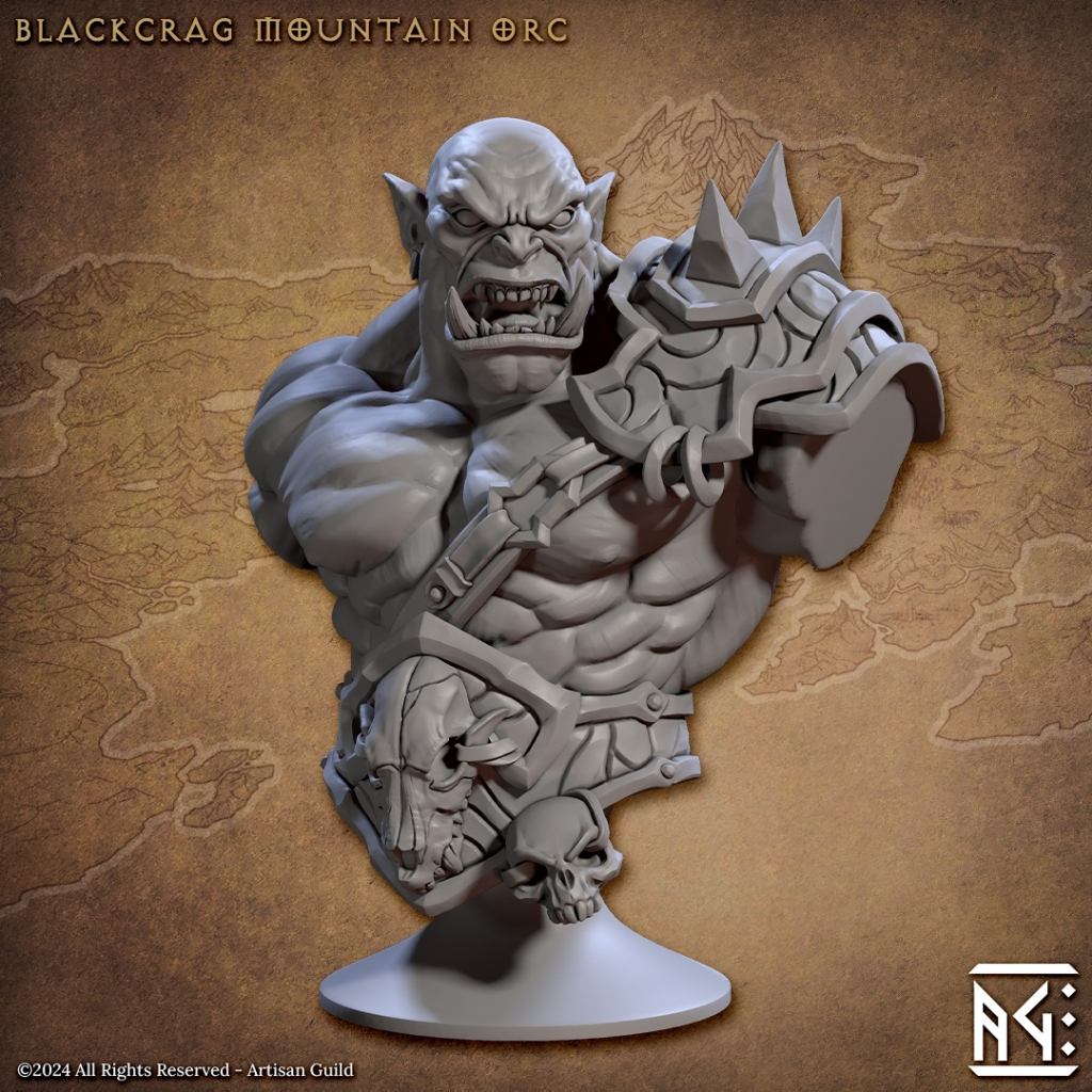 Blackcrag Mountain Orc B (Bust) - Blackcrag Orcs - Humanoid Orc / 32mm scale 3D printed mini bust AT