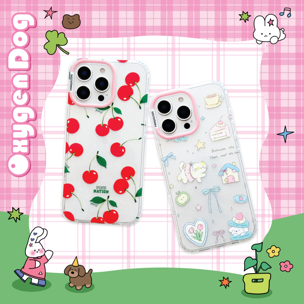 Oxygendog case เคสไอโฟน กากเพชร ลายการ์ตูน เชอร์รี่ น้องแมว For ipone 16ProMax 16 15ProMax 15 14 13
