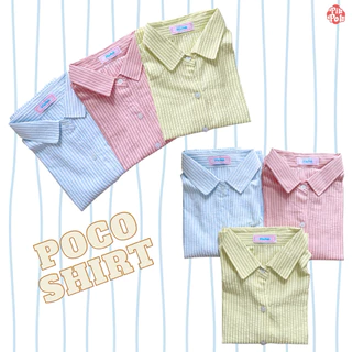 Pikpok♡ POCO Shirt 🥥🍋🍑 เสื้อเชิ้ตลายทาง ผ้าไม่ต้องรีด เนื้อผ้ามีเท็คเจอร์ในตัว น้ำหนักเบา ใส่สบายเลยค้า