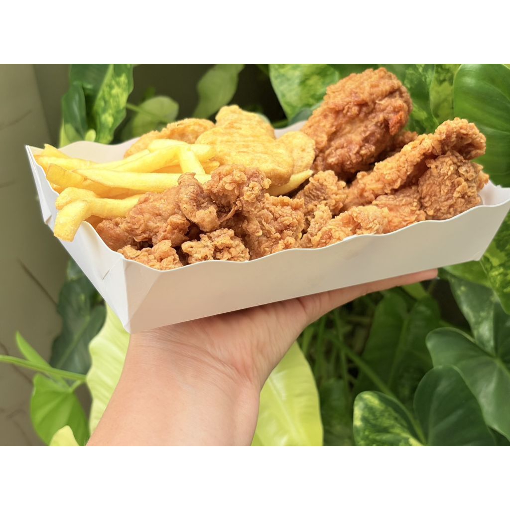 ถาดกระดาษพับเอง(ลูกค้าพับเอง) /ใส่แฟรนฟราย /ไก่ทอด /อาหารทอด ปิ้งย่าง /100ใบ /ถาดกระดาษ(ลูกค้าพับเอง)