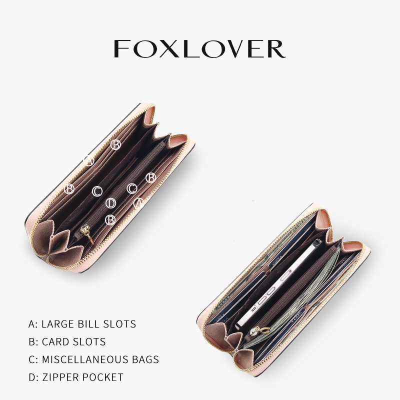 FOXLOVER กระเป๋าสตางค์ผู้หญิง แบบยาว หนังแท้คุณภาพสูง เรียบง่ายและมีสไตล์ ทนทาน พร้อมกล่องของขวัญ - รูปที่ 5