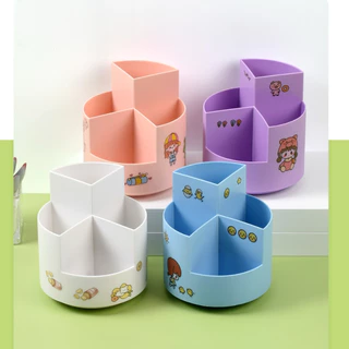 360° ที่ใส่ปากกาหมุน,เครื่องเขียนออแกไนเซอร์ 4-ตาราง แปรงแต่งหน้า,ความจุขนาดใหญ่ปากกาดินสอออแกไนเซอร์โรงเรียนสํานั