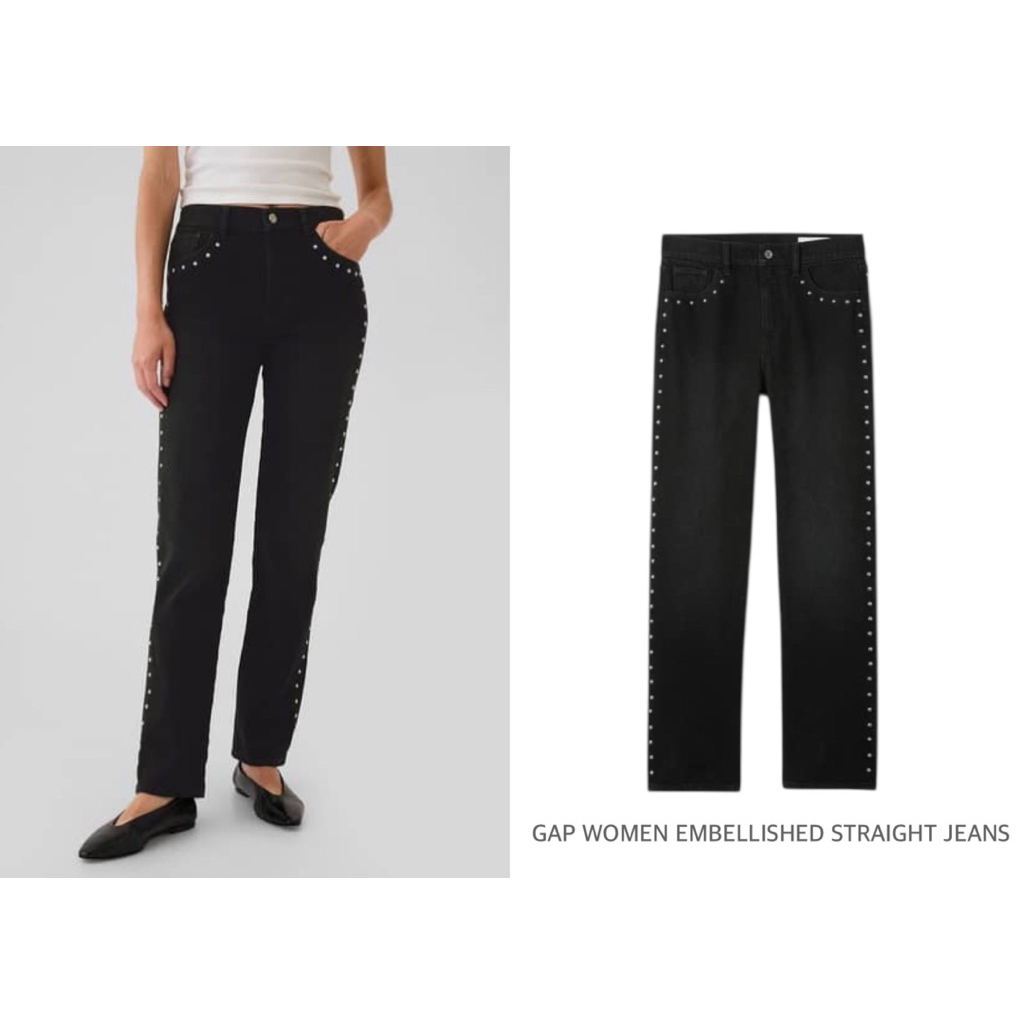 GAP กางเกงยีนส์ ทรงกระบอกตรง ติดหมุด WOMEN EMBELLISHED STRAIGHT JEANS (C2801)