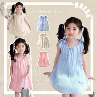 เดรสเด็ก ชุดเดรสเด็ก ชุดเด็กหญิงสไตล์เกาหลี แขนกุด ประดับโบว…