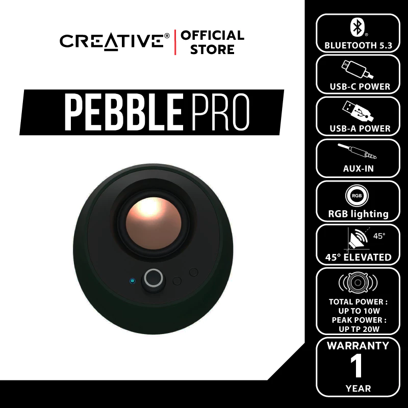 CREATIVE SPEAKER PEBBLE PRO ลำโพง 2.0 บูลทูธ 5.3  สีดำ เชื่อมต่อผ่าน USB-C พร้อมไฟ RGB thumbnail 5