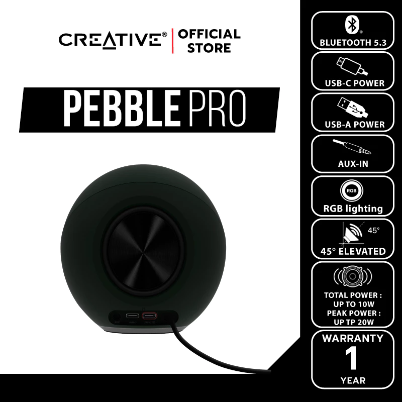 CREATIVE SPEAKER PEBBLE PRO ลำโพง 2.0 บูลทูธ 5.3  สีดำ เชื่อมต่อผ่าน USB-C พร้อมไฟ RGB thumbnail 8