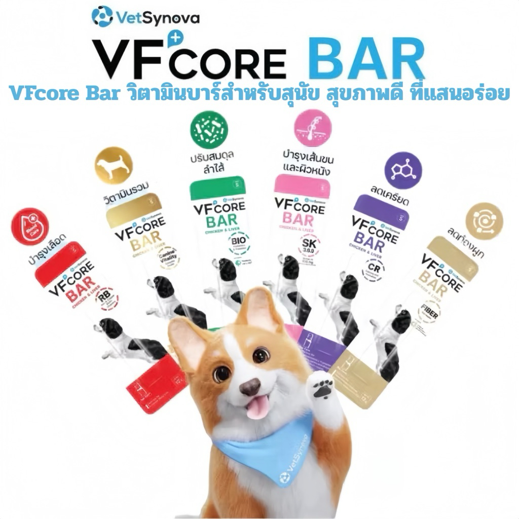 ( ยกกล่อง 20 ซอง ) VFcore BAR วีเอฟคอร์ บาร์ วิตามินบาร์สุนัข ขนมสุนัข สำหรับสุนัข ขนมหมา ขนาด 12g