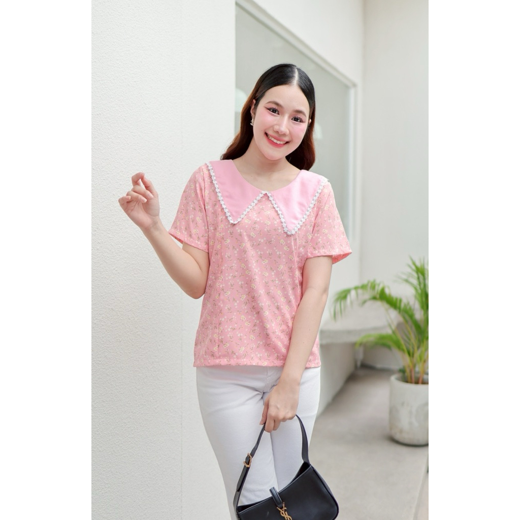 เสื้อให้นม คอปกแต่งลูกไม้ #เสื้อให้นม