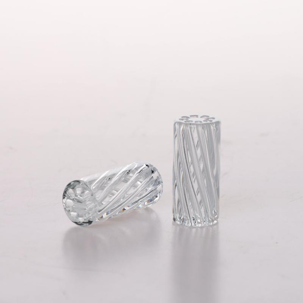New Premium Hand Crafted Twisted Glass Tрs 14x30mm 8 Holes Clear