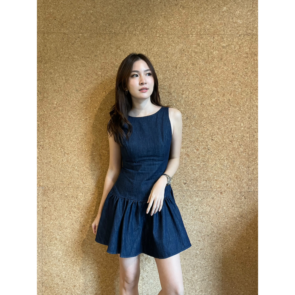 GRIS Open-Back Denim Mini Dress