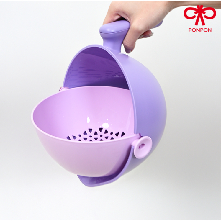 PONPON ตะกร้าล้างผักผลไม้ 2 ชั้น แบบหมุนได้มือเดียว (มีที่จับ/ระบายน้ำ) อุปกรณ์ครัวอเนกประสงค์ - รูปที่ 2