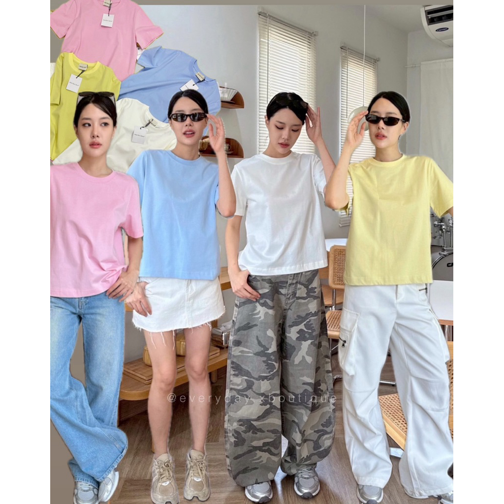 Pastel T-shirt☁️💗🌊☀️(330฿) เสื้อยืดคอกลมแขนสั้น สีพาสเทล น่ารักละมุนมาก เนื้อผ้านิ่มยืดหยุ่นไม่หนาไม่บางไป  valen