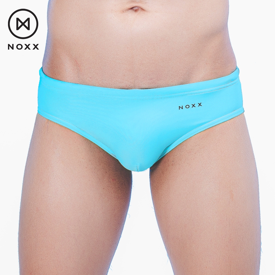Noxx Swim Briefs รุ่นสี Solid: กางเกงว่ายน้ำ ทรงบรีฟ เอวต่ำ สีฟ้า Baby Blue พร้อมโลโก้หน้า/หลัง