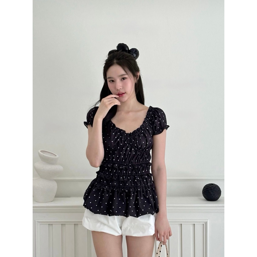 ✅พร้อมส่ง New! Acey Acey polkadot สีดำ จุดขาว งานสวยมากค่ะ