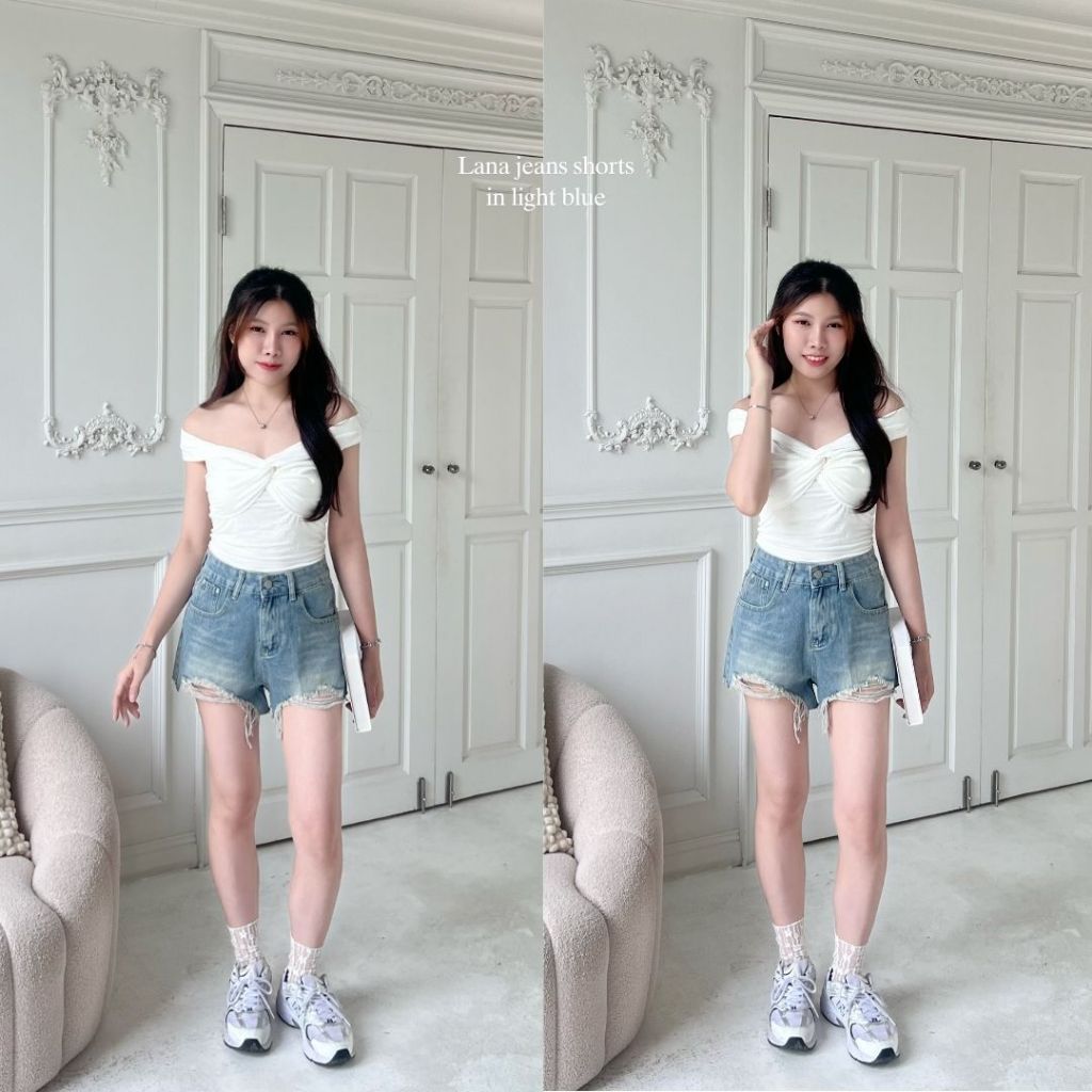 Beberlin กางเกงยีนส์ขาสั้น ทรงขาด แนวเกาหลี / No : 1006 รูปที่ 4