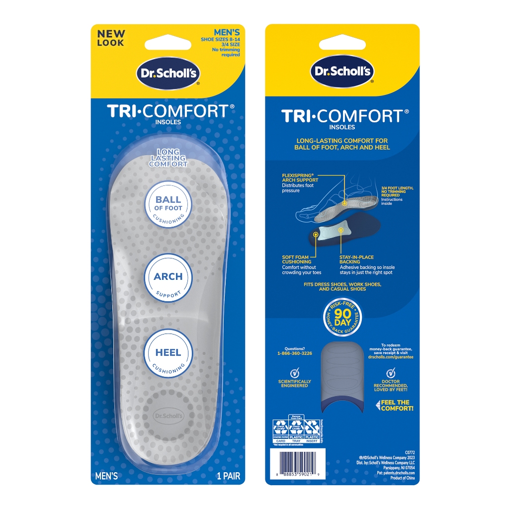 แผ่นรองเท้า สำหรับรองรับแรงกระแทกของปลายฝ่าเท้า อุ้งเท้า และส้นเท้า Dr.Scholl's Tri-Comfort Insoles
