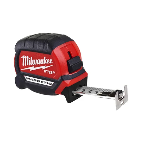 Milwaukee ตลับเมตร ความยาว 8 เมตร 26 ฟุต แถบหัวแม่เหล็ก เลขคมชัด ยี่ห้อ MILWAUKEE 48-22-0626 8m 26ft