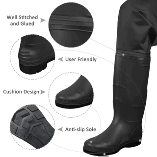 ส่งของจากไทย กางเกงบูทกันน้ำ PVC อย่างดี ชุดเอี๊ยมกันน้ำ waterproof pants กางเกงทำสวน ทำไร่ ขนาด 40-45