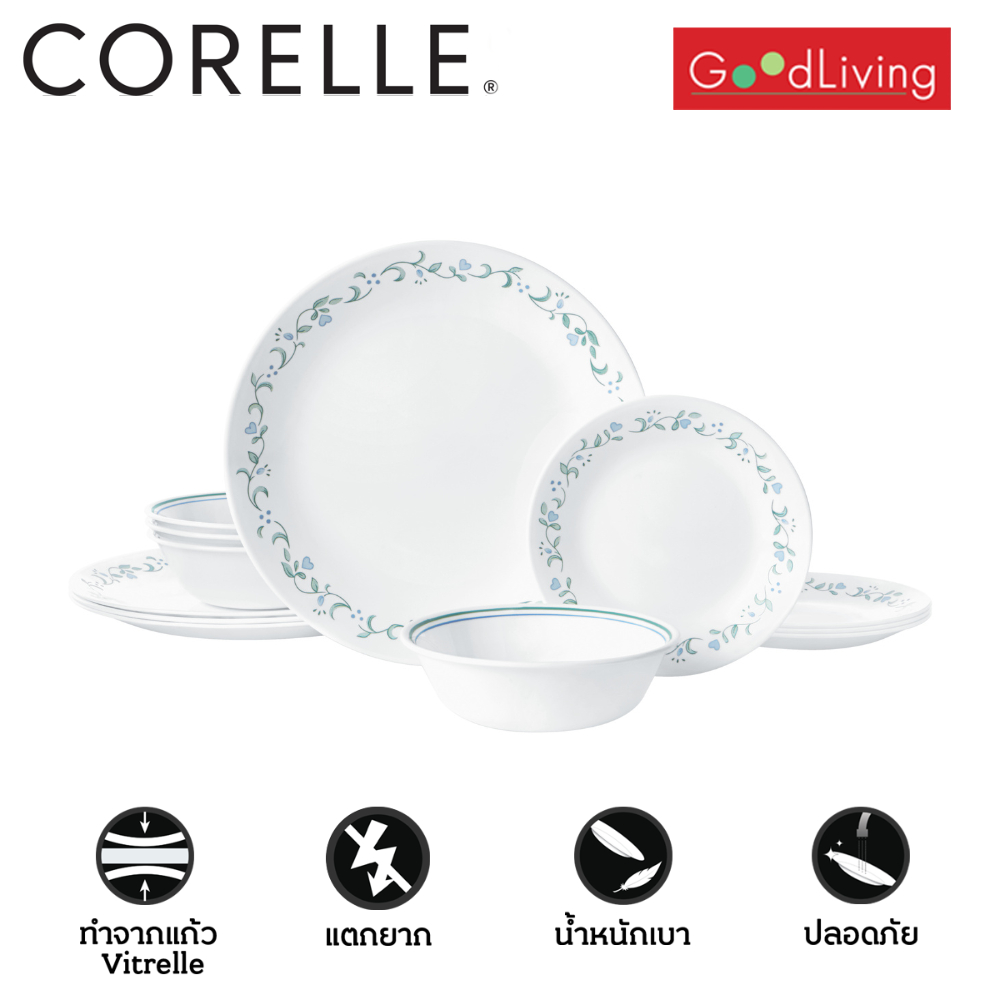 Corelle Country Cottage จานอาหาร จานแก้ว ชุด 12 ชิ้น [C-03-1141877 ]