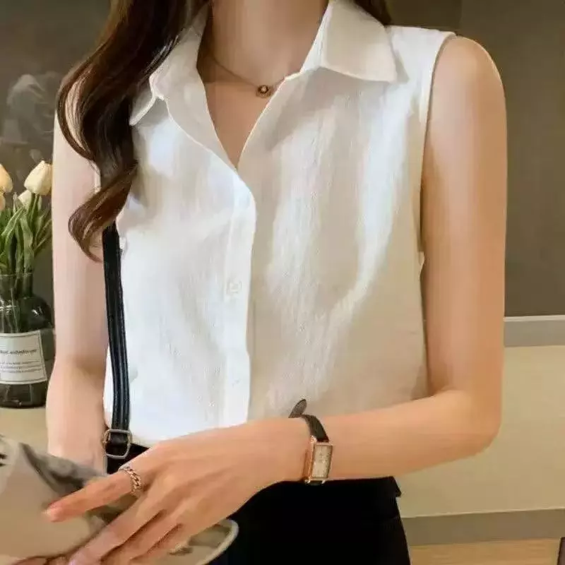 เสื้อเชิ้ต (S-3XL)คอปก แขนกุด สีพื้นมีหลายสีให้เลือก ผ้าเย็นใส่สบาย เข้ากับทุกการแต่งกายสาวๆ แฟชั่นฤดูใบไม้ผลิ