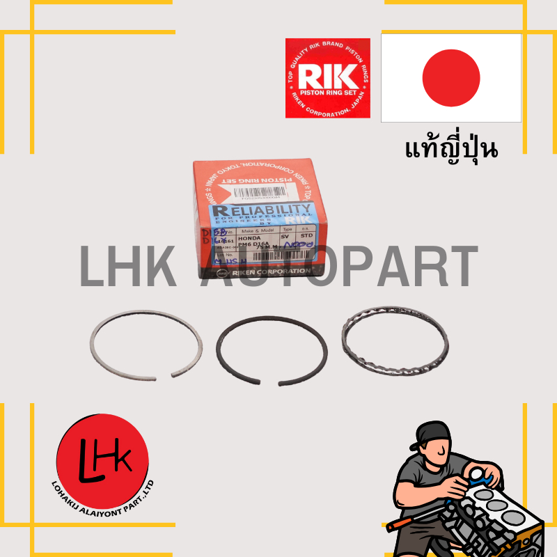 แหวนลูกสูบ HONDA D15B D16A Civic ปี92 ยี่ห้อ RIKEN อะไหล่เครื่องยนต์ อะไหล่แท้ญี่ปุ่น