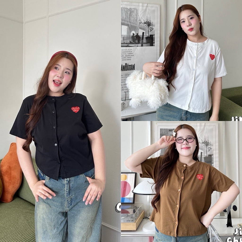 ✅เข้าเพิ่ม พร้อมส่งค่า/JR/ เสื้อสาวอวบ ปักหัวใจ ไซส์อก38-52 กระดุมผ่าหน้า ผ้านิ่ม ใส่สบาย #เสื้อผ้าไซส์ใหญ่ พลัสไซส์