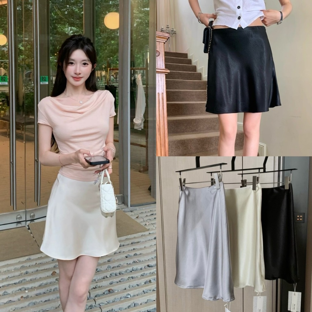 กระโปรงสั้นผ้าซาตินรุ่น 6513 TAG.WG.WE🇰🇷