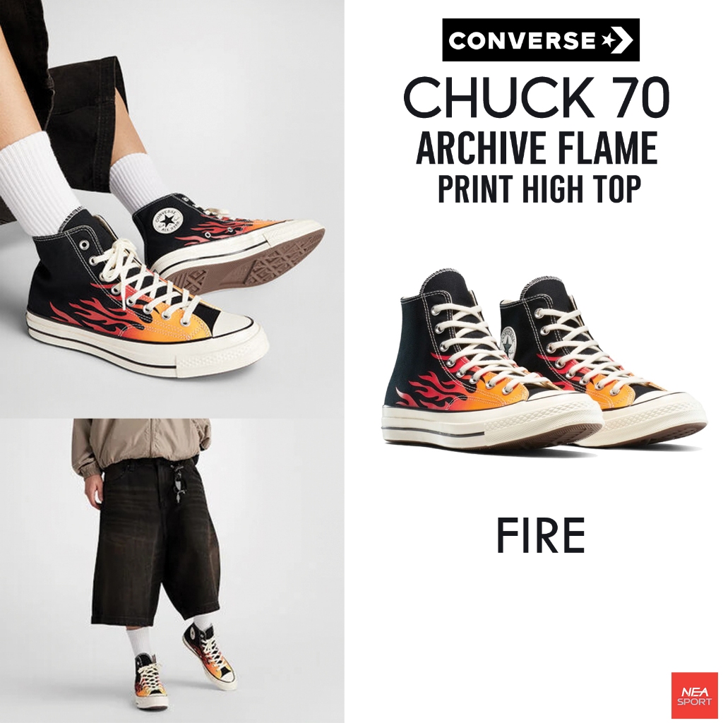 Converse All Star 70 Archive Print Flame - Black/Enamel Red -หุ้มข้อ รองเท้า คอนเวิร์ส รุ่นที่ถูกตามหา