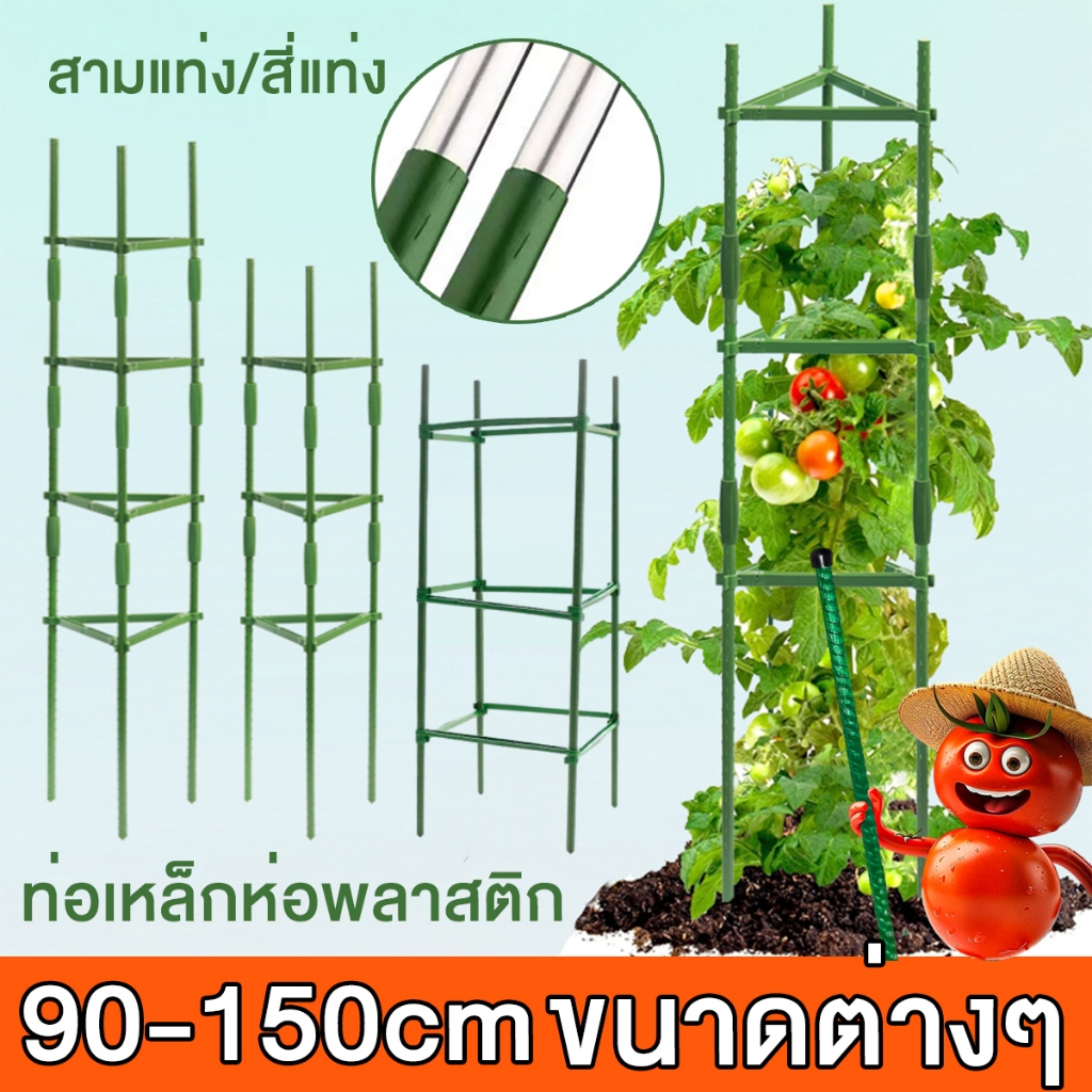 90-150cm ไม้ค้ำต้นไม้ DIY หนา11มม เสามะเขือเทศ โครงปลูกผัก ซุ้มไม้เลื้อย เหล็กเคลือบพลาส