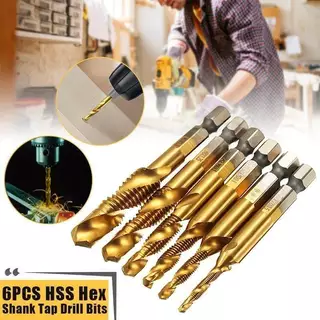 6Pcs ดอกต๊าป ชุดต๊าปเกลียวชุบแข็งมีดอกเจาะในตัว ดอกสว่านหกเหลี่ยม ชุดดอกเจาะ ดอกสว่าน ต๊าปสกรูเกลียว ไฮสปีด