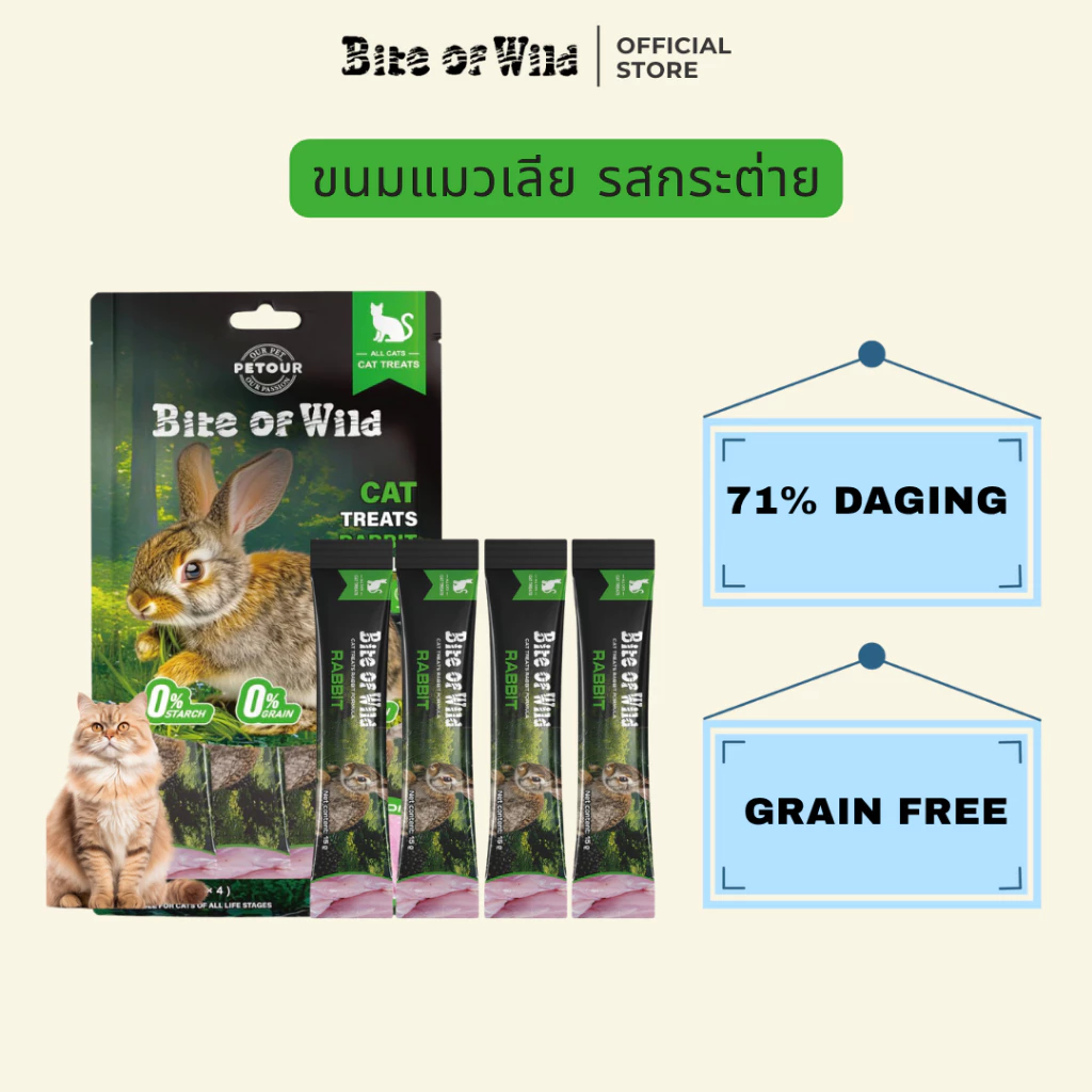 Bite of Wild ขนมแมวเลีย เนื้อกระต่าย สำหรับช่วยย่อยอาหาร 60 กรัม Cat Treats