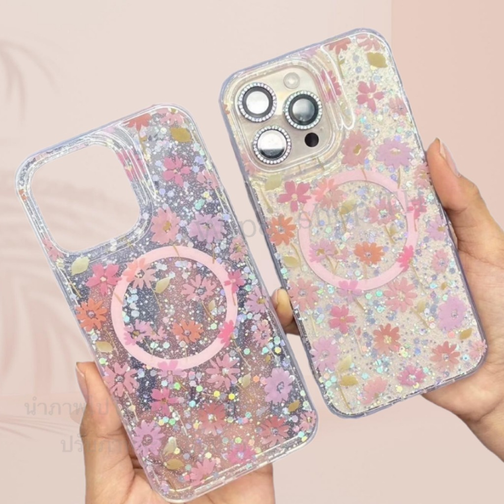 ส่งจากไทย เร็ว1-2วัน เคสดอกไม้ เคส แม่เหล็ก ชาร์ได้ สำหรับ iPhone  i11 i12 i13 i14 i15 i16 i16e - รูปที่ 4