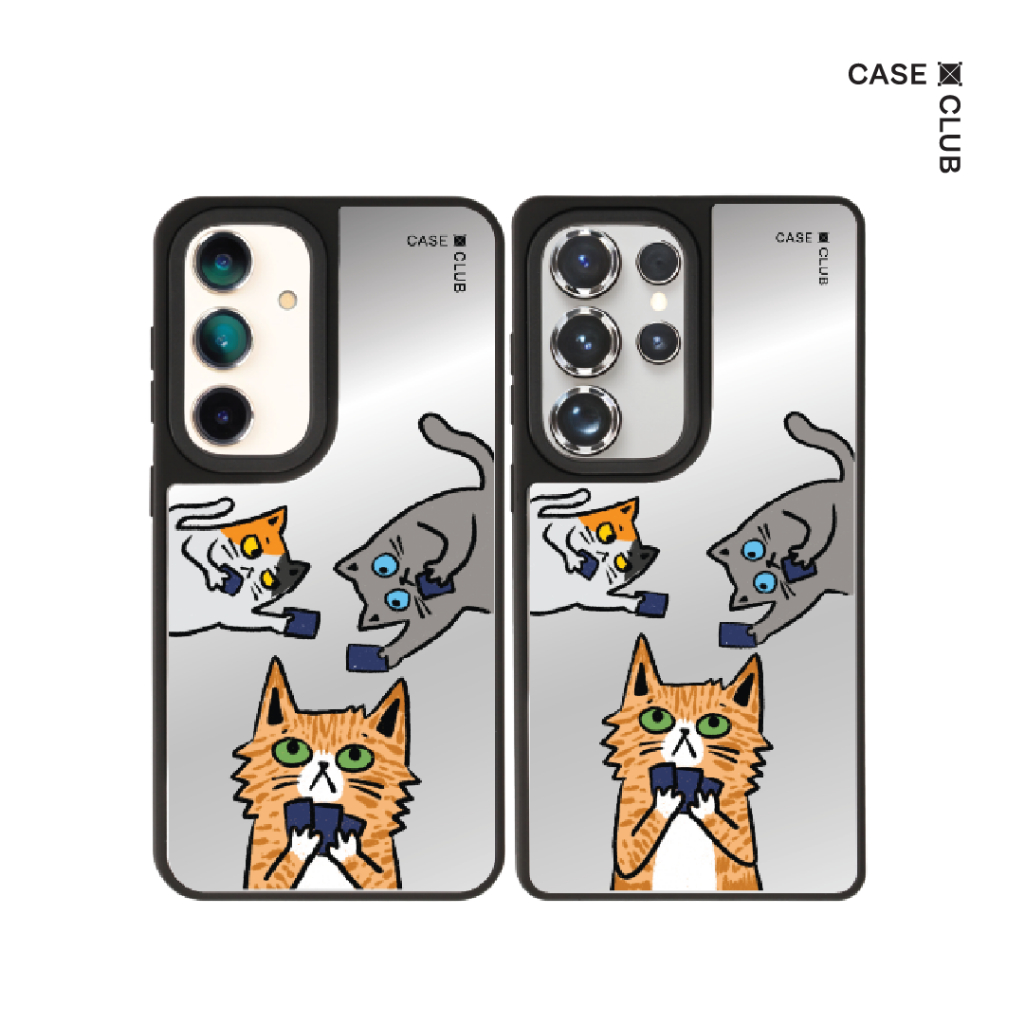 CaseClub เคส ซัมซุง เคส Samsung เคส กระจก ลาย Cats & Cards สำหรับ Galaxy S25 Ultra / S25 / S24 Ultra