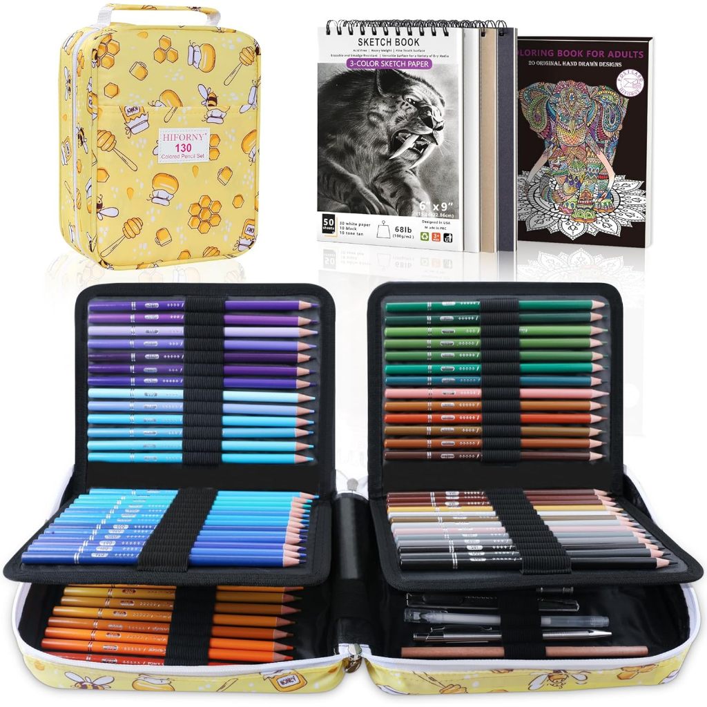 Direct from Japan】HIFORNY 130 Colored Pencil Set Adult Coloring Book - 120 colors with 3 color sketc