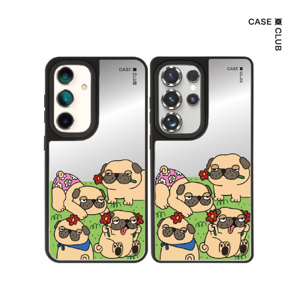 CaseClub เคส ซัมซุง เคส Samsung เคส กระจก ลาย Garden Pug สำหรับ Galaxy S25 Ultra / S25 / S24 Ultra /