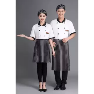 👍🏻👍🏻【คุณภาพสูง】2 ชิ้นเสื้อ + ผ้ากันเปื้อน Chef clothes ชุดเชฟทำอาหาร เสื้อแขนยาว ชุดเชฟ นเสื้อ ผ้ากันเปื้อน เนื้อผ้า