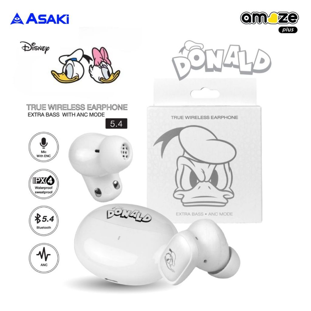 [Asaki] หูฟังบลูทูธ ไร้สาย Donald Duck TWS Earphone Bluetooth 5.4 ตัดเสียงรบกวน | ลายลิขสิทธิ์แท้ พร