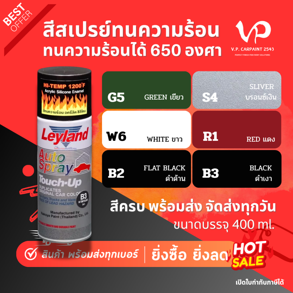 Leyland สีสเปรย์ ทนความร้อนสูง Hi-Temp 1200F/650C อะคริลิค ซิลิโคน สีทนความร้อน สีพ่นรถยนต์ NKY