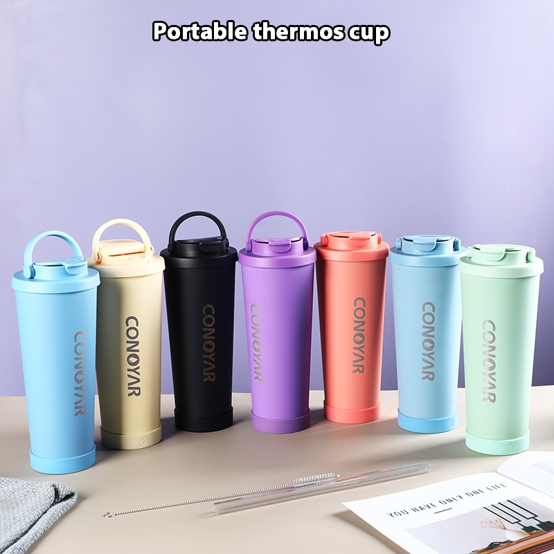 เซรามิคถ้วยกาแฟถ้วยฟางถ้วย ถ้วยสแตนเลสเคลือบเซรามิก 830ml ดีไซน์สะดวกสำหรับกระป๋องเดียว T01235