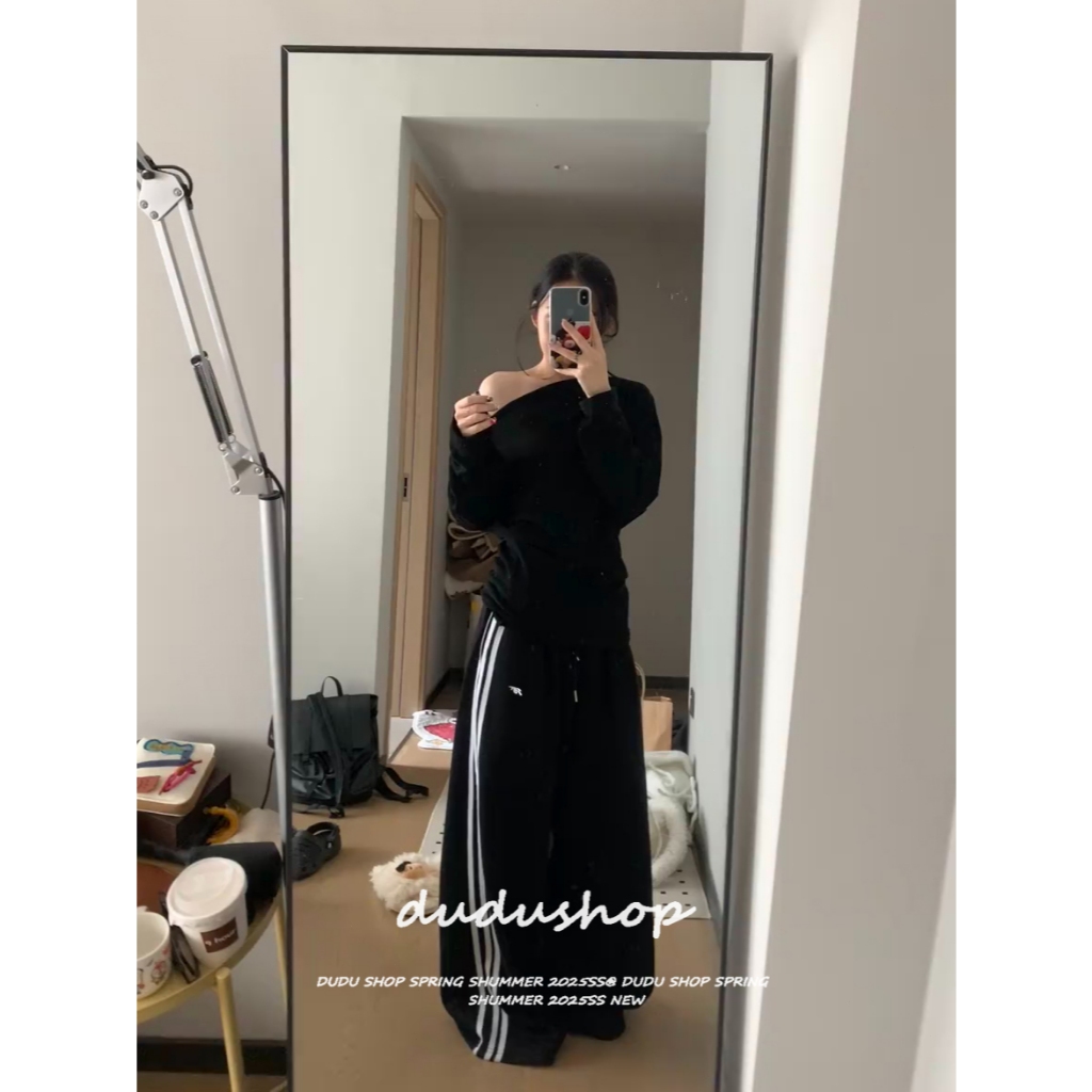 [Summer quick-drying fabric wide-leg pants]กางเกงขายาวทรงกว้างเย็บแถบข้างสำหรับเต้นรำแจ๊สฤดูร้อนปี 2025 สำหรับผู้หญิง – โปรปัง