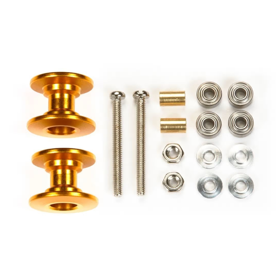 ทามิย่า💯 โรลเลอร์ TAMIYA [15398:⭐️1100] Double Aluminum Rollers (13-12mm) Gold Anodize Mini 4WD