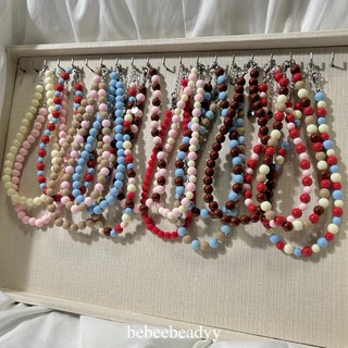 (พร้อมส่ง) สร้อยคอลูกปัดอะคลีริคเม็ดกลม 🍒🍹💙 | สร้อยลูกปัดเม็ดใหญ่ สีสันสดใส (อะไหล่สแตนเลส)
