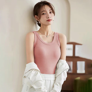 เสื้อกล้ามมีบราในตัว เสื้อกล้ามลำลอง สีเบสิก สีพื้นเปิดไหล่ สำหรับสตรี นุ่มและใส่สบาย มีสีให้เลือก15 สี ใส่ได้หลายแนว