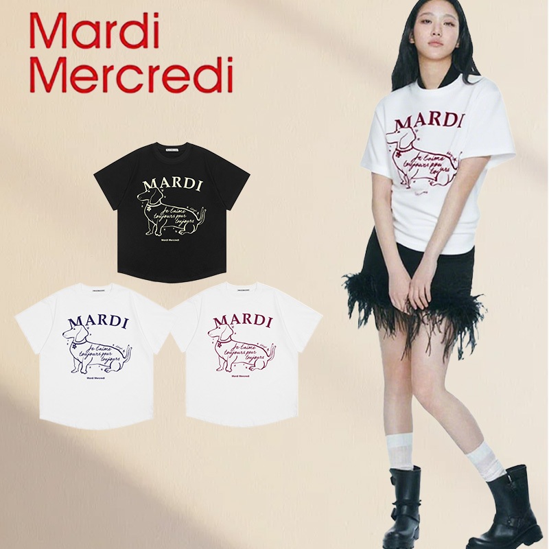🚚 จัดส่งภายใน 24 ชม.! เสื้อยืดผู้หญิง Mardi Mercredi ลายสุนัข DDANJI line คอกลม แขนสั้น ของแท้ 100%