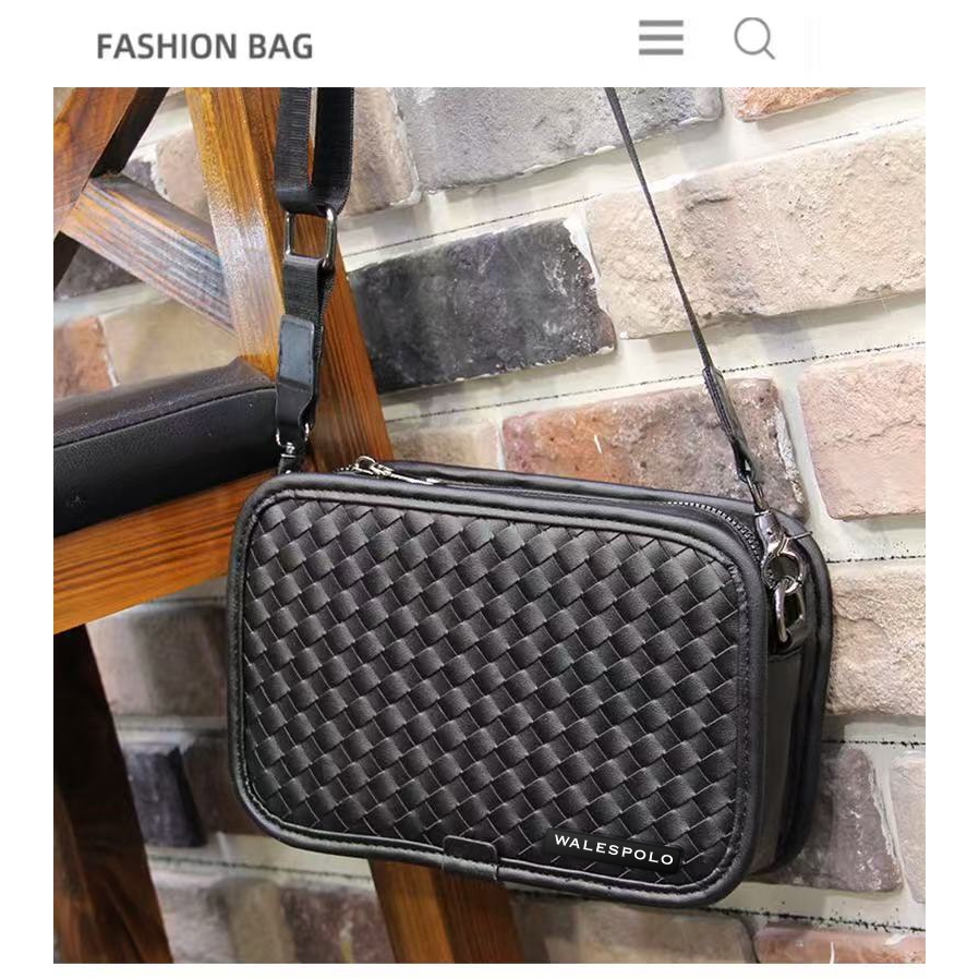 WalesPolo ใหม่ กระเป๋าหนังสะพายไหล่ ขอบแข็ง สไตล์สตรีท แฟชั่นสําหรับผู้ชาย หนังถ