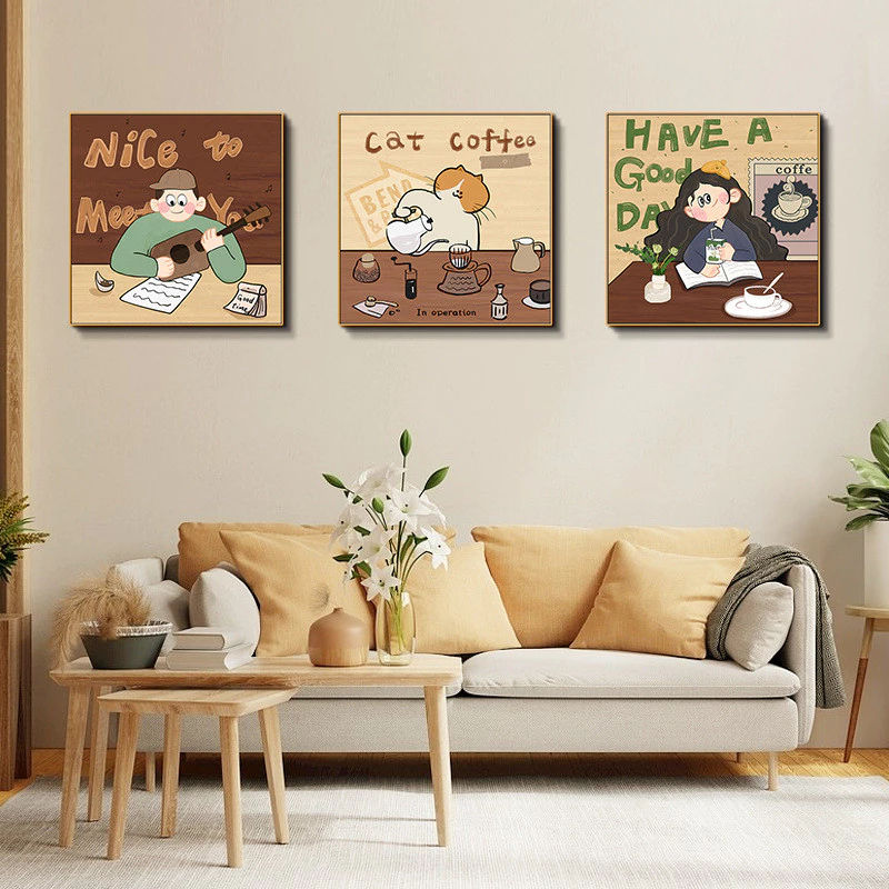 (พร้อมส่งจากไทย ภาพรวมกรอบ) รูป Maillard ภาพวาดตกแต่ง Retro การ์ตูนกาแฟ Cafe Decor
